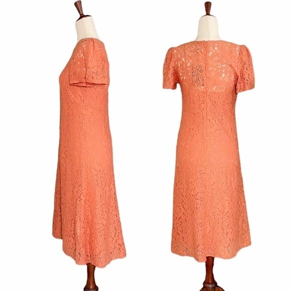 NWT Y2K Talco Terracotta Italian Made Lace Midi Dress & Slip Women’s Size Medium - Picture 3 of 15
